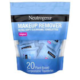 Makeup Remover Wipes Singles, Individually Wrapped, Daily Facial Cleanser Towelettes, Gently Removes Oil & Makeup, Alcohol-Free, 20 ct