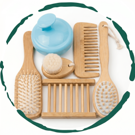 BeNat Premium Eco-Friendly 6-Piece Bamboo Bath Essentials Set - Includes Body Massage Brush, Facial Brush, Detangling Hairbrush & Soap Dish