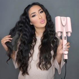 Three Barrel Hair Curling Wands With LCD Temperature Display - Ceramic Tourmaline Triple Barrels; Anion; 60 Minute Timed Shutdown; 17 Gear Temper (Items: LCD Display 1.02IN)