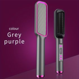 Hair Straightening Comb Artifact; Does Not Hurt Hair; Lazy Hair Straightener; Preheats For 5 Minutes To Make Straight Hair Slightly Curly; Curved (Color: Grey)