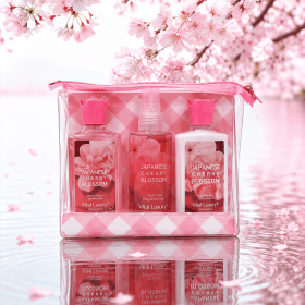 Portable 3pc Body Care Gift Set - Cherry Blossom & Cotton Candy Scents - Hydrating Shower Gel Body Lotion & Fragrance Mist Kit (Scent: Japanese Cherry Blossom)